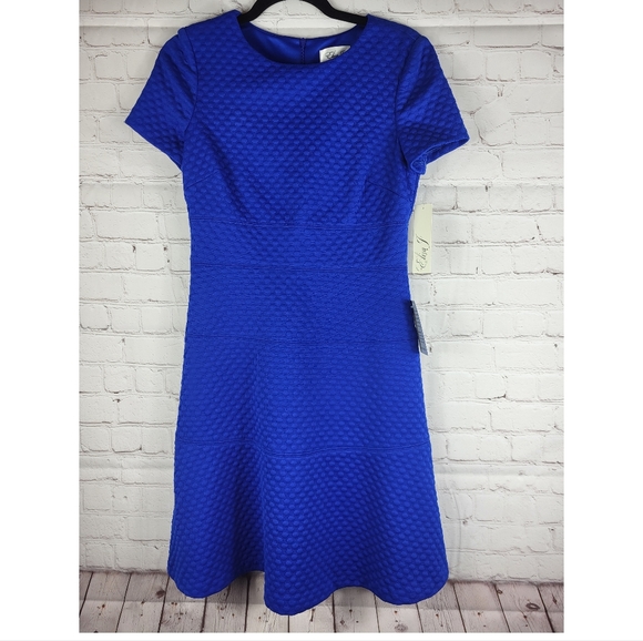 Eliza J Women's  Dot Texture Fit Flare Dress in Royal Blue Size 4 - Picture 2 of 11